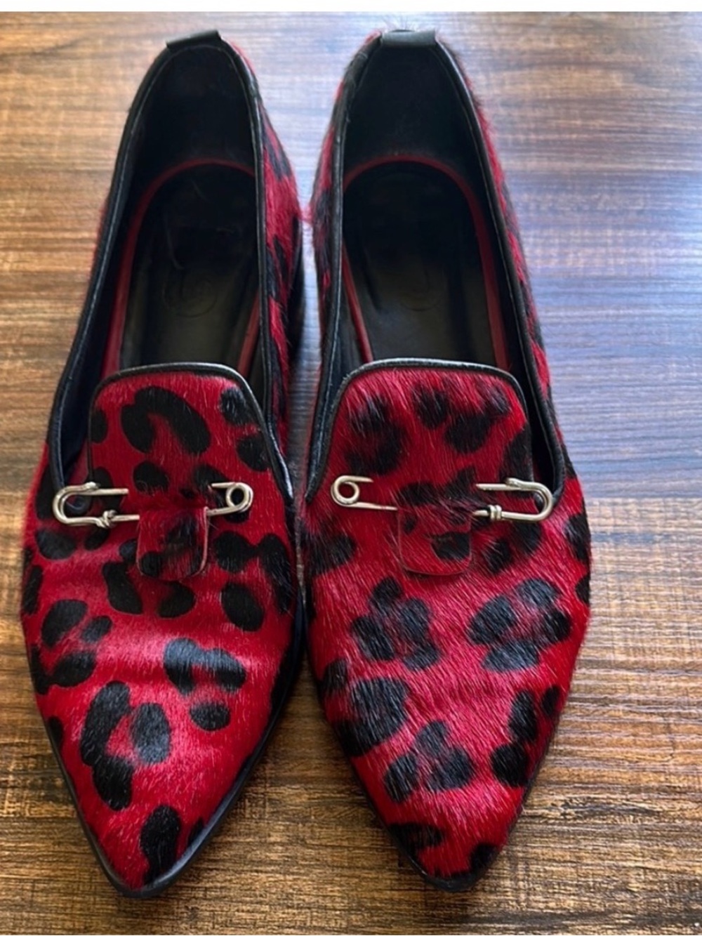 Topshop vintage Red Leopard-Print Pointed Toe Loafers
